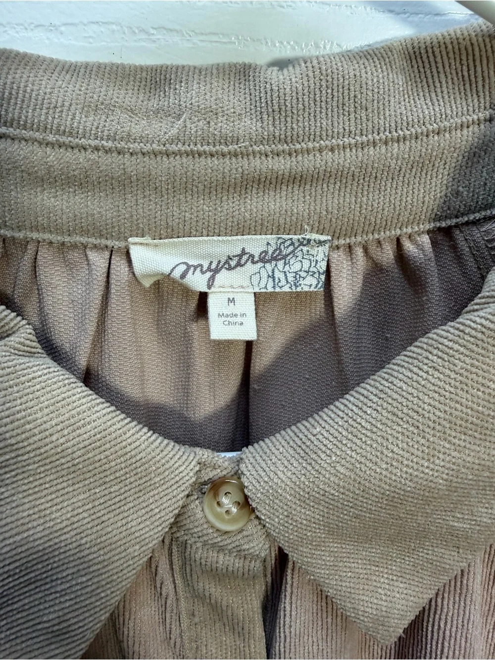 Mystree Beige Corduroy Button-Up Blouse - Picture 2 of 4
